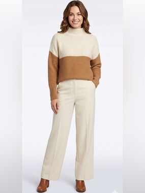 Retrod Brown & Creme Oversized Colorblock Mock Neck Knit Sweater Size Small